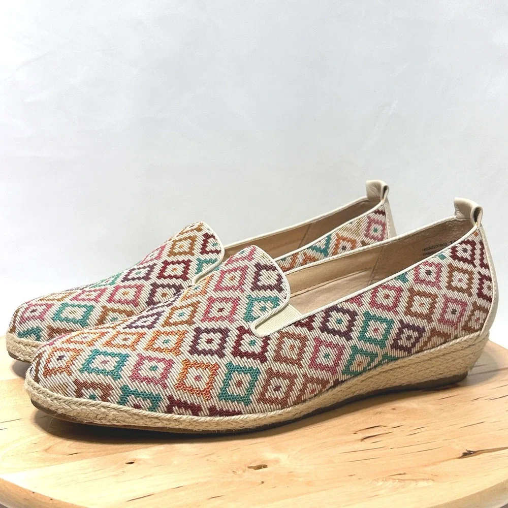 David‎ Tate Womens Sanika Diamond Multicolor Slip-On Espadrille Wedge - Size 11W